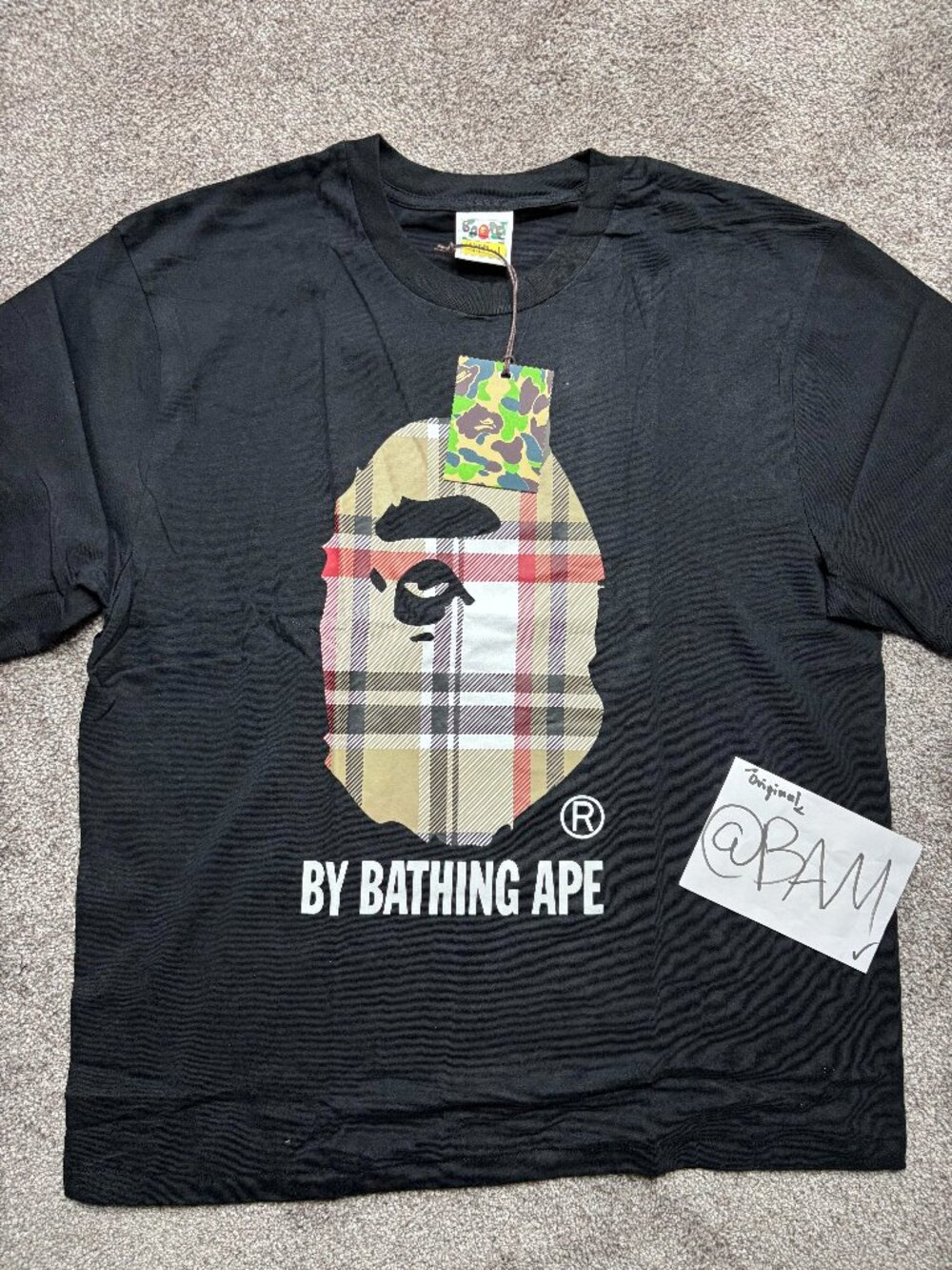 BAPE A Bathing Ape Check by Bathing Tee Black/Biege